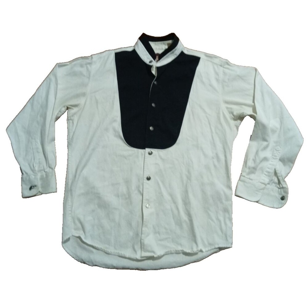 Vintage Cumberland Outfitters Banded Collar Western Shirt White Black Size L